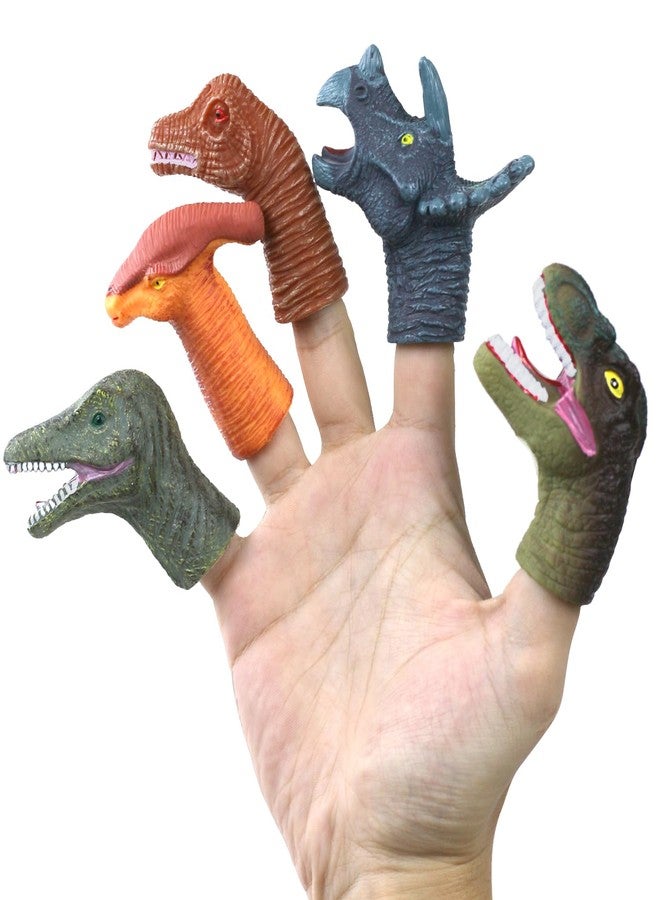 CALEST 5Pcs Dinosaur Finger Puppets, Dinosaur Birthday Party Decorations Supplies Finger, Rubber Finger Puppets, Bath Finger Puppet Bath Toys for Kids Girls Boys, Finger Family Puppets for Kids Ages 3-5 - Image 1